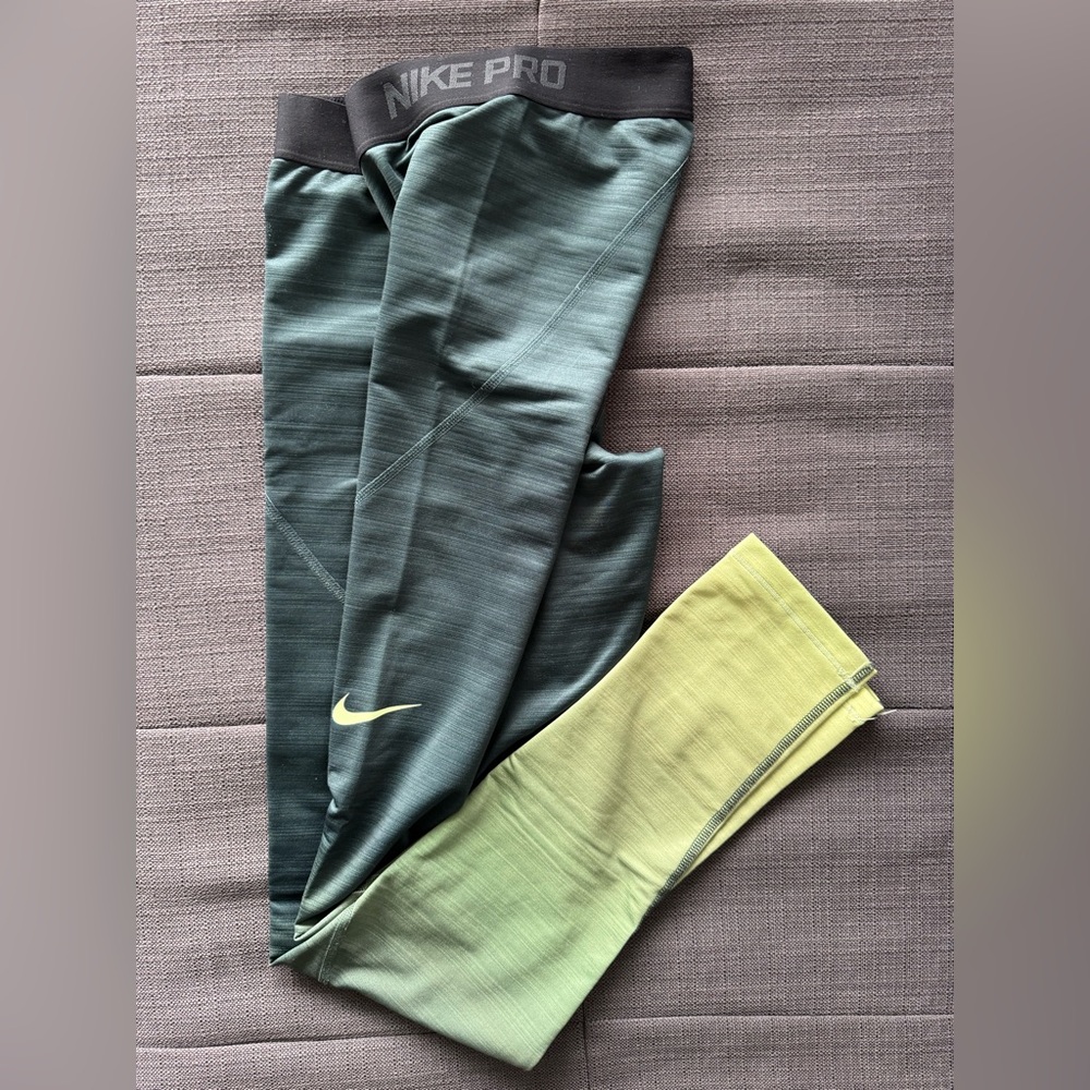 Nike Dark Green and Light Yellow Leggings